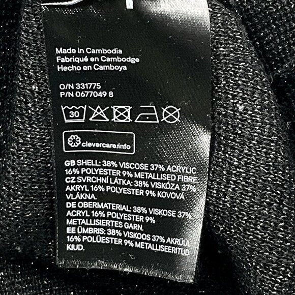 H&M Top Women‎ S Shimmer Black Bell Sleeve Mock Neck Knit Whimsigoth Dark Goth - Picture 8 of 14